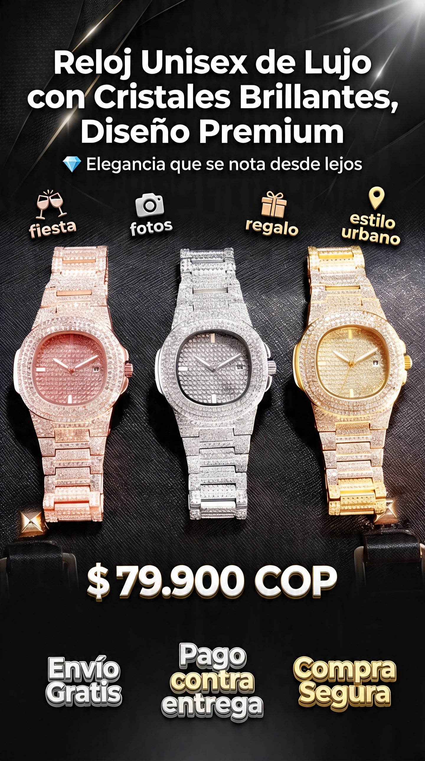 Reloj Unisex de Lujo con Cristales Brillantes Diseño Premium