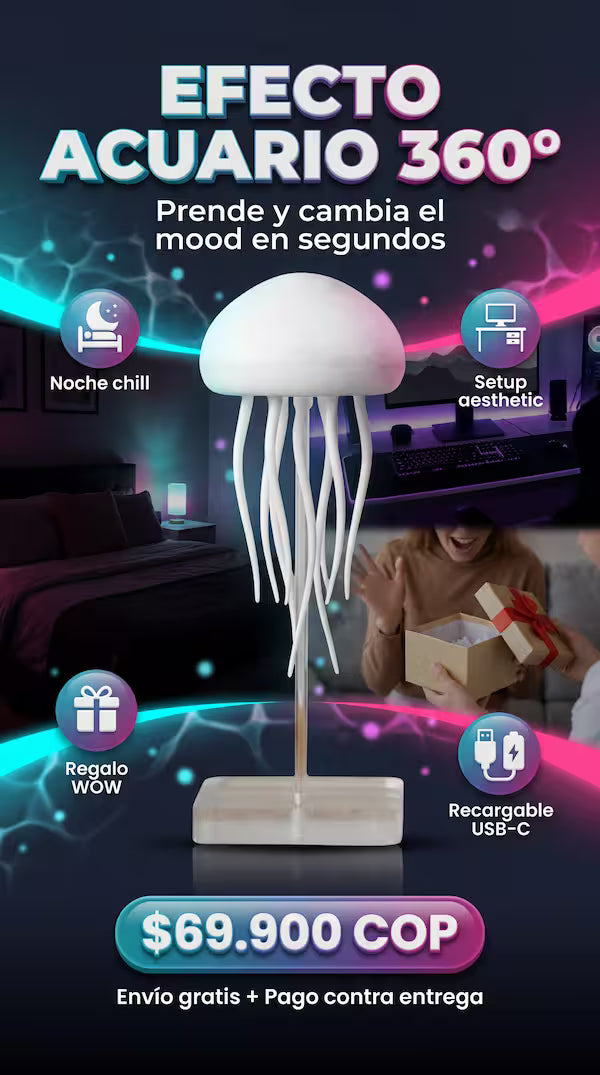 Lámpara Medusa 🪼 Flotante con Movimiento Realista + LED RGB Recargable✨
