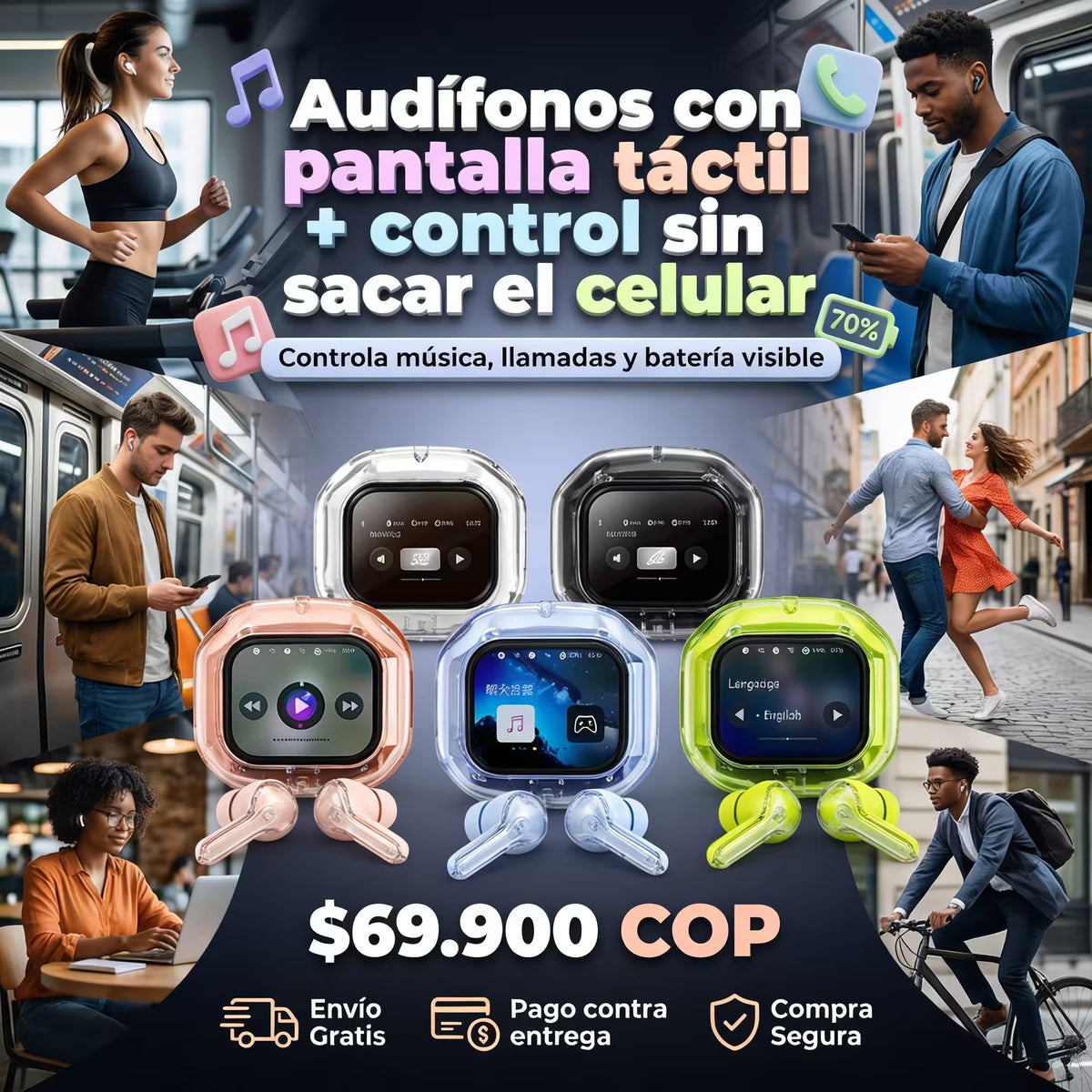 Audifonos con Pantalla Tactil AirMAx + Cancelación de Ruido + Sonido Envolvente🔊🎧