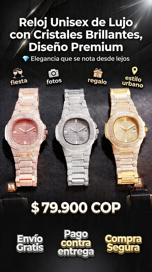 Reloj Unisex de Lujo con Cristales Brillantes Diseño Premium