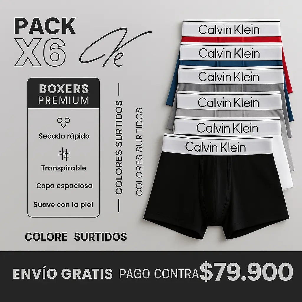 PACK 6 UNIDADES BOXERS CALVIN KLEIN + REGALO EXCLUSIVO 6 PARES DE MEDIAS 🎁
