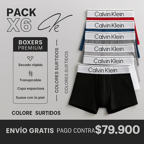 PACK 6 UNIDADES BOXERS CALVIN KLEIN + REGALO EXCLUSIVO 6 PARES DE MEDIAS 🎁